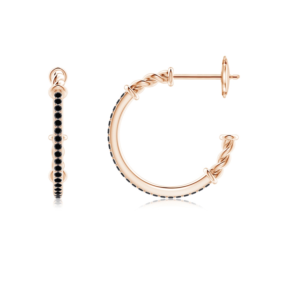 1mm AA Prong-Set Round Black Diamond Twisted Wire Hoop Earrings in Rose Gold - side 199