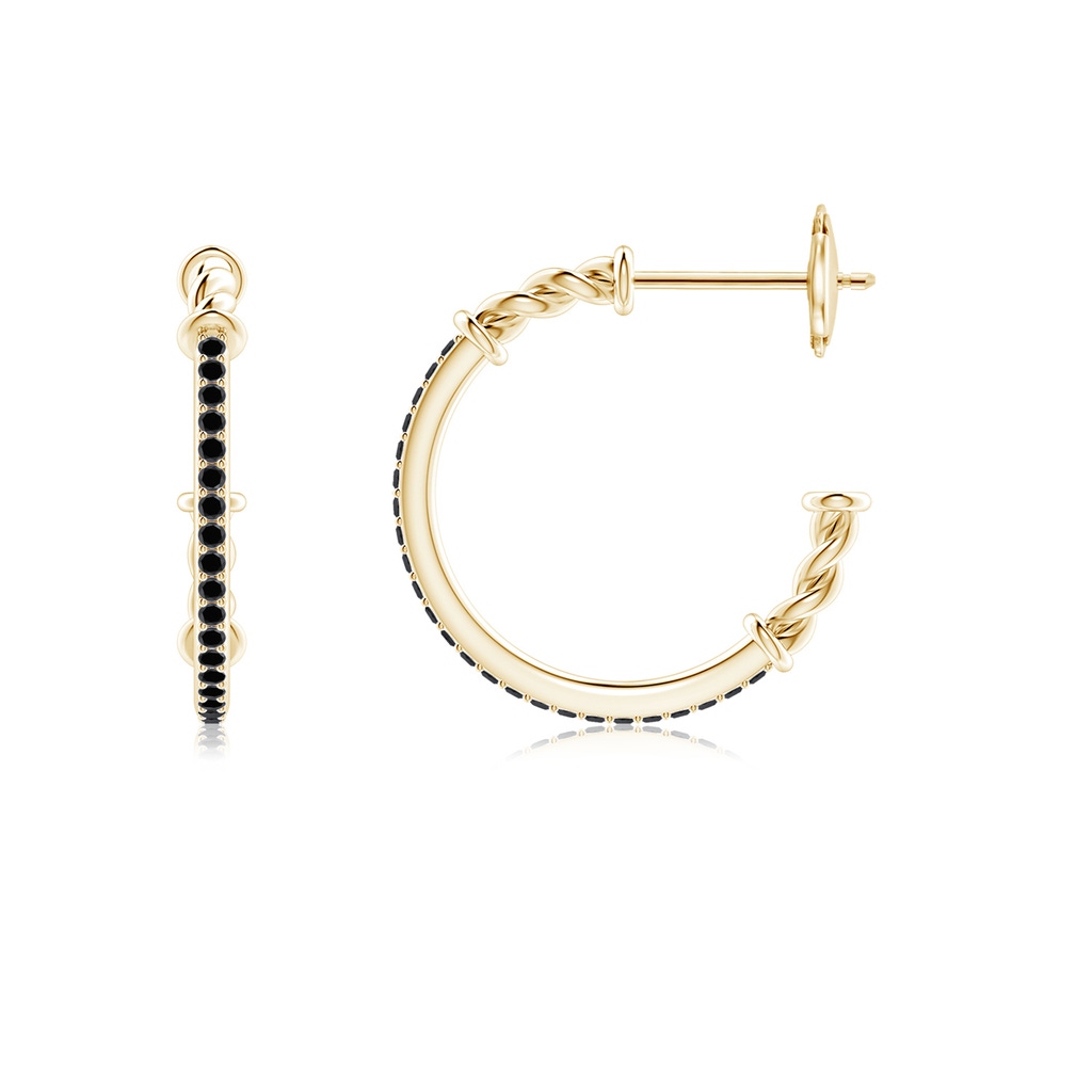 1mm AA Prong-Set Round Black Diamond Twisted Wire Hoop Earrings in Yellow Gold - side 199