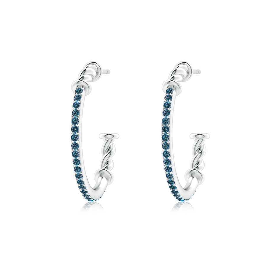 1.15mm AAA Prong-Set Round Blue Diamond Twisted Wire Hoop Earrings in White Gold 