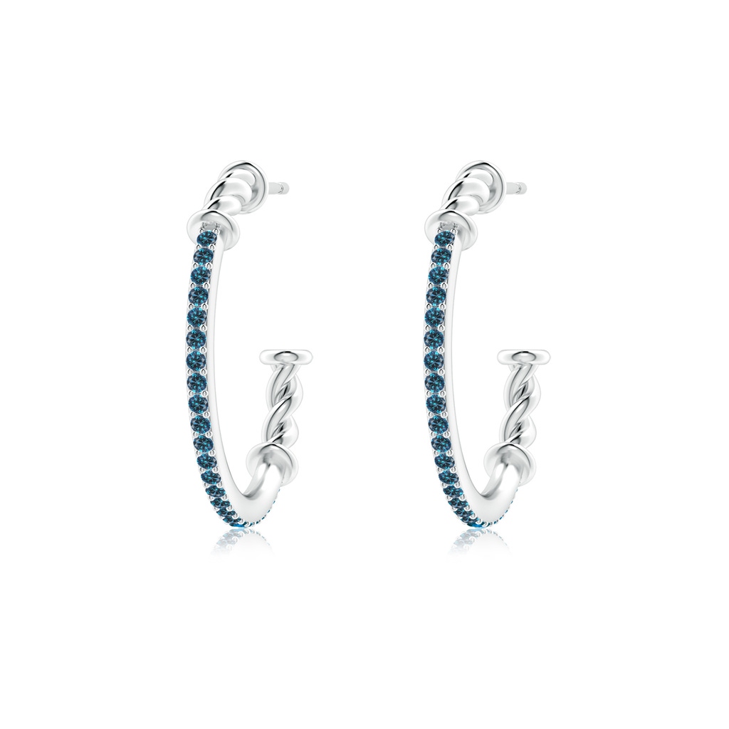 1.15mm AAA Prong-Set Round Blue Diamond Twisted Wire Hoop Earrings in White Gold