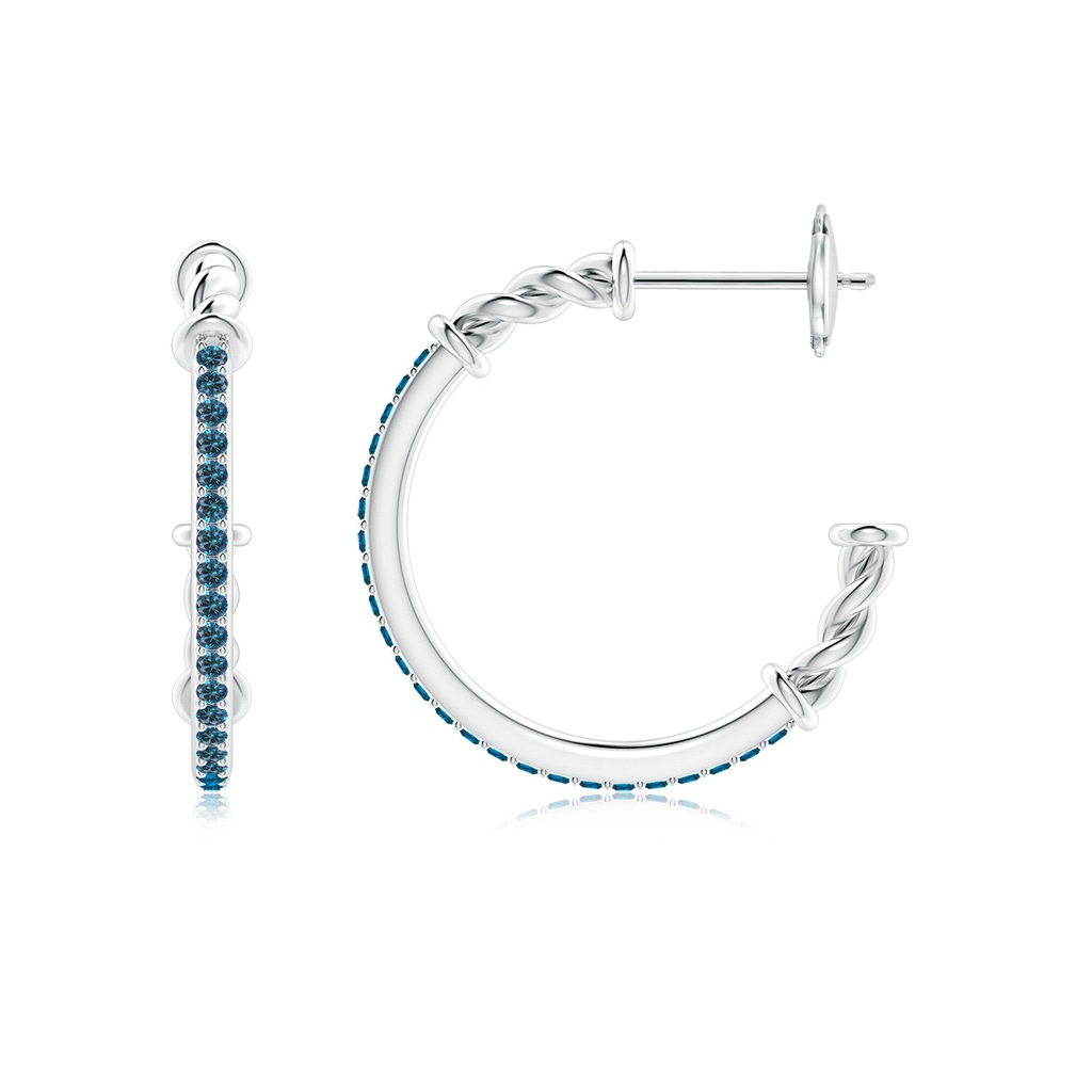 1.15mm AAA Prong-Set Round Blue Diamond Twisted Wire Hoop Earrings in White Gold Side 199
