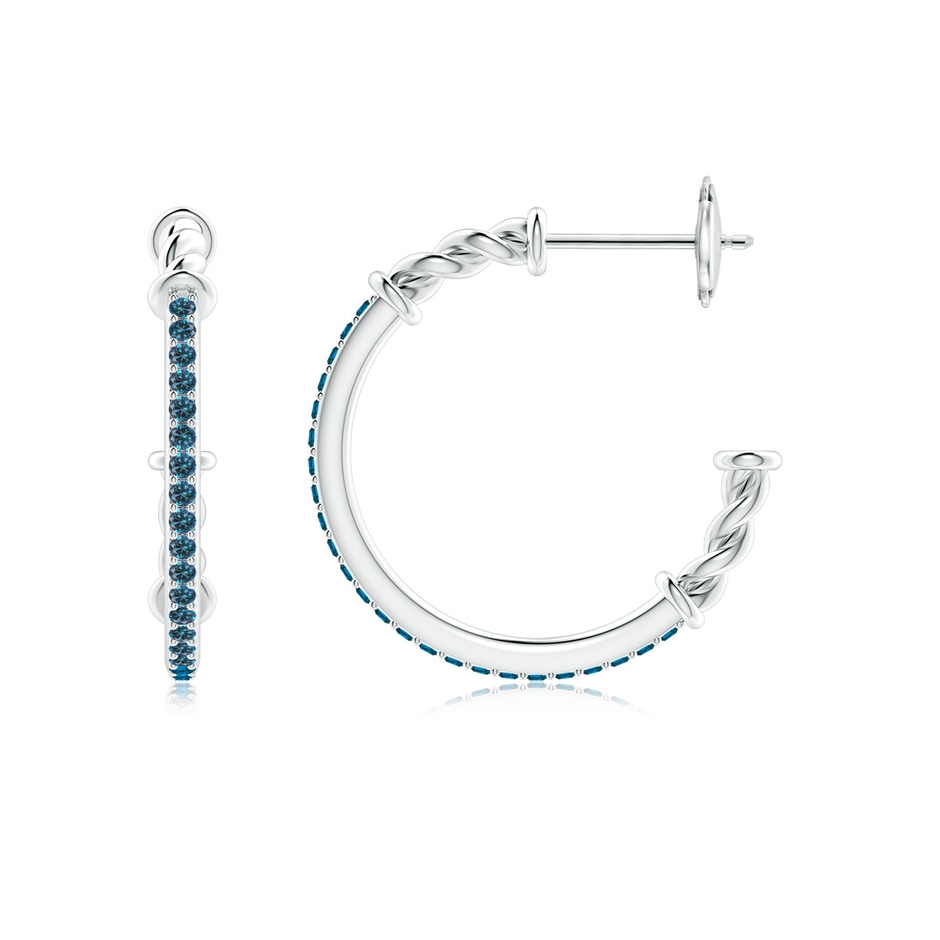 1.15mm AAA Prong-Set Round Blue Diamond Twisted Wire Hoop Earrings in White Gold side 199