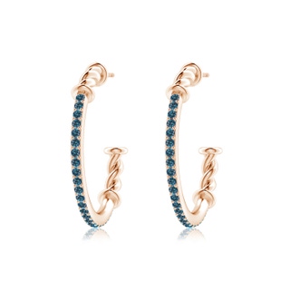 1.3mm AAA Prong-Set Round Blue Diamond Twisted Wire Hoop Earrings in Rose Gold