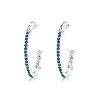 1.3mm AAA Prong-Set Round Blue Diamond Twisted Wire Hoop Earrings in White Gold