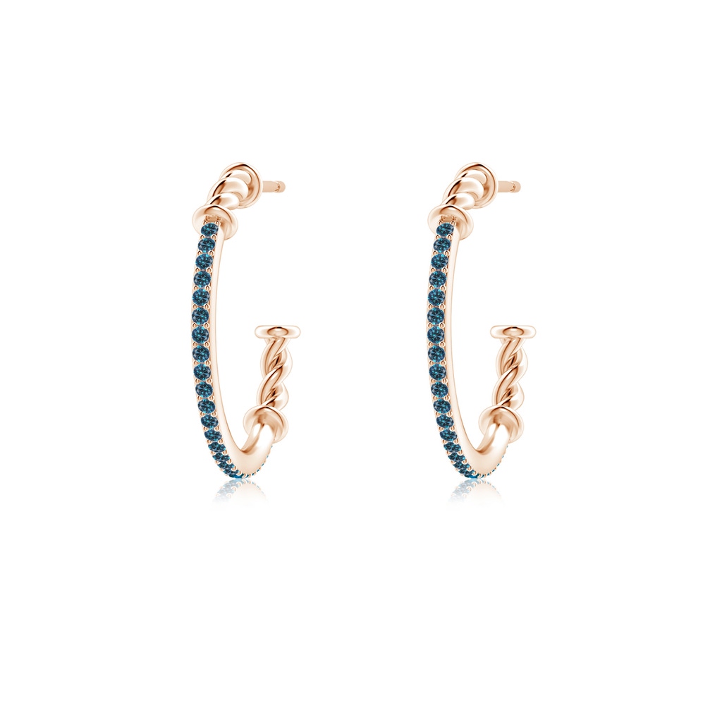 1mm AAA Prong-Set Round Blue Diamond Twisted Wire Hoop Earrings in Rose Gold