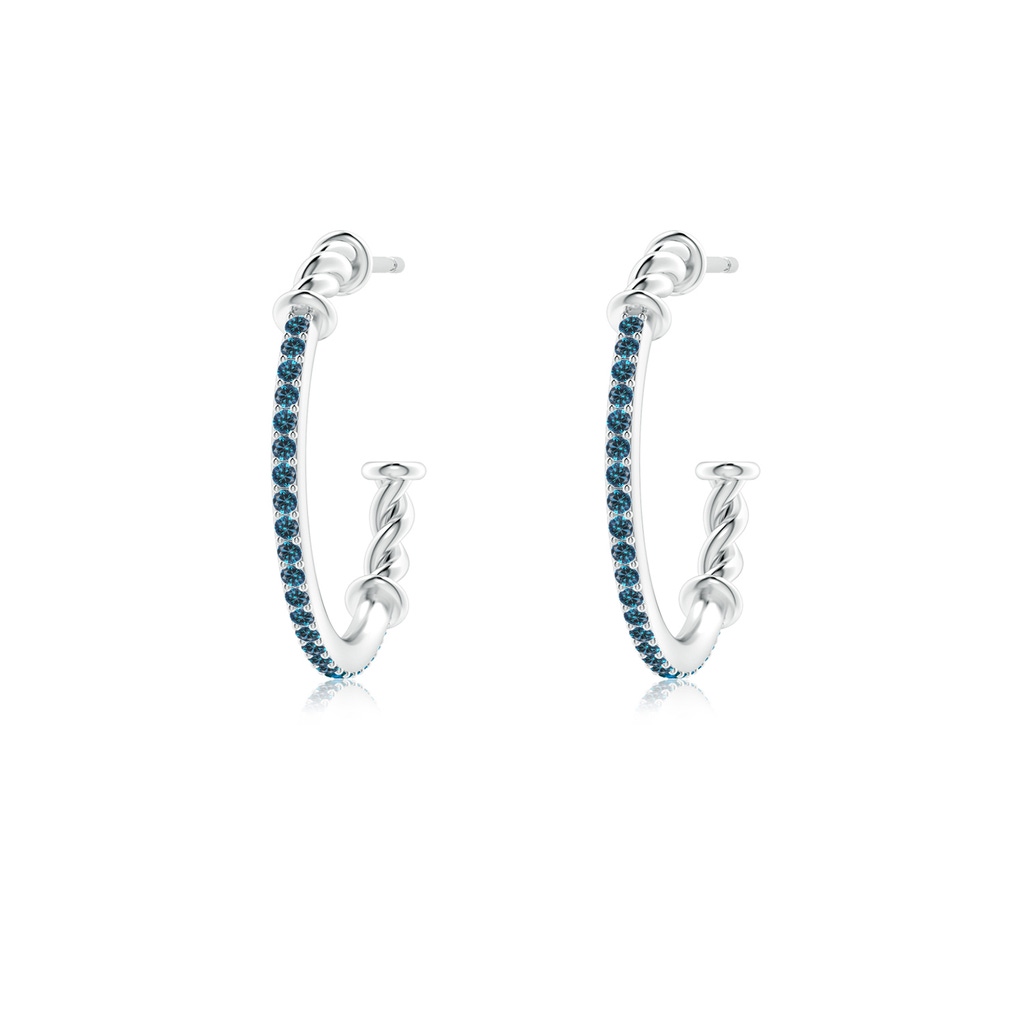 1mm AAA Prong-Set Round Blue Diamond Twisted Wire Hoop Earrings in S999 Silver