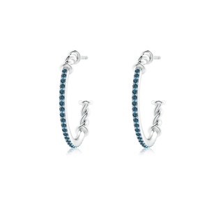 1mm AAA Prong-Set Round Blue Diamond Twisted Wire Hoop Earrings in White Gold