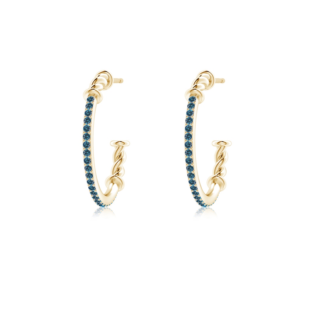 1mm AAA Prong-Set Round Blue Diamond Twisted Wire Hoop Earrings in Yellow Gold
