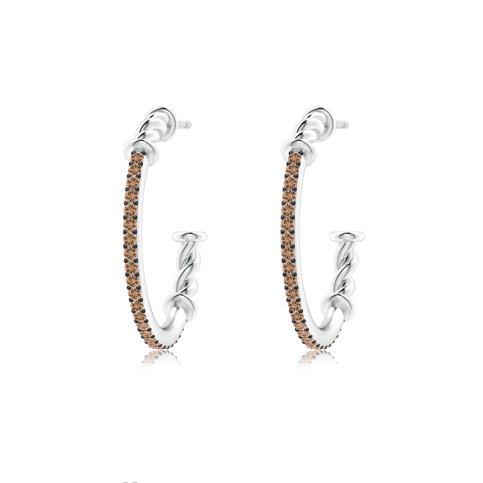 1.15mm AAA Prong-Set Round Coffee Diamond Twisted Wire Hoop Earrings in White Gold 