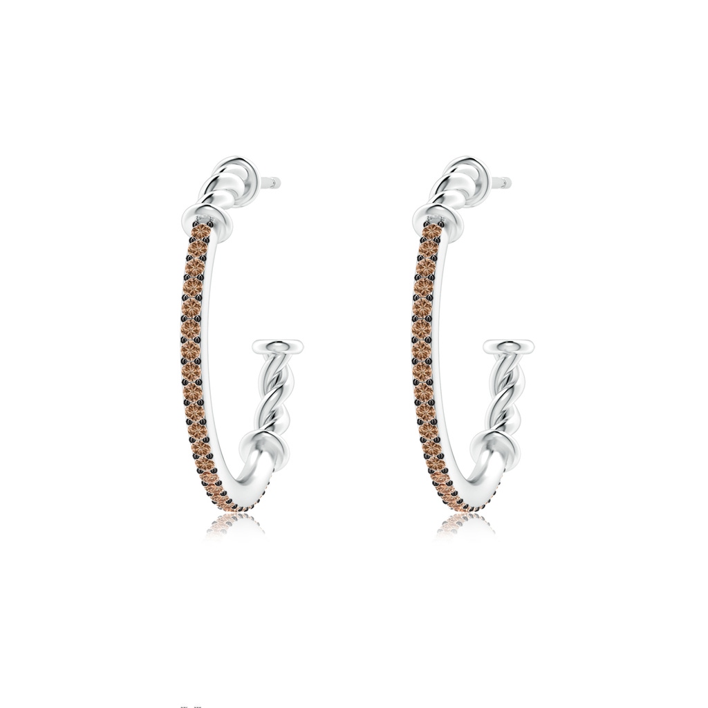 1.15mm AAA Prong-Set Round Coffee Diamond Twisted Wire Hoop Earrings in White Gold