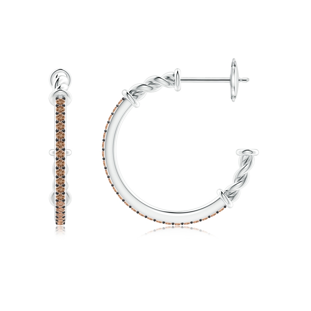 1.15mm AAA Prong-Set Round Coffee Diamond Twisted Wire Hoop Earrings in White Gold Side 199