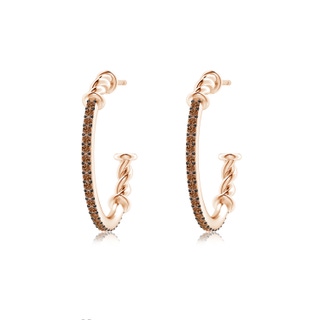 1.15mm AAAA Prong-Set Round Coffee Diamond Twisted Wire Hoop Earrings in Rose Gold