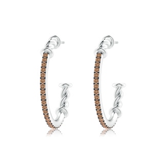 1.3mm AAA Prong-Set Round Coffee Diamond Twisted Wire Hoop Earrings in White Gold