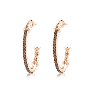 1.3mm AAAA Prong-Set Round Coffee Diamond Twisted Wire Hoop Earrings in Rose Gold