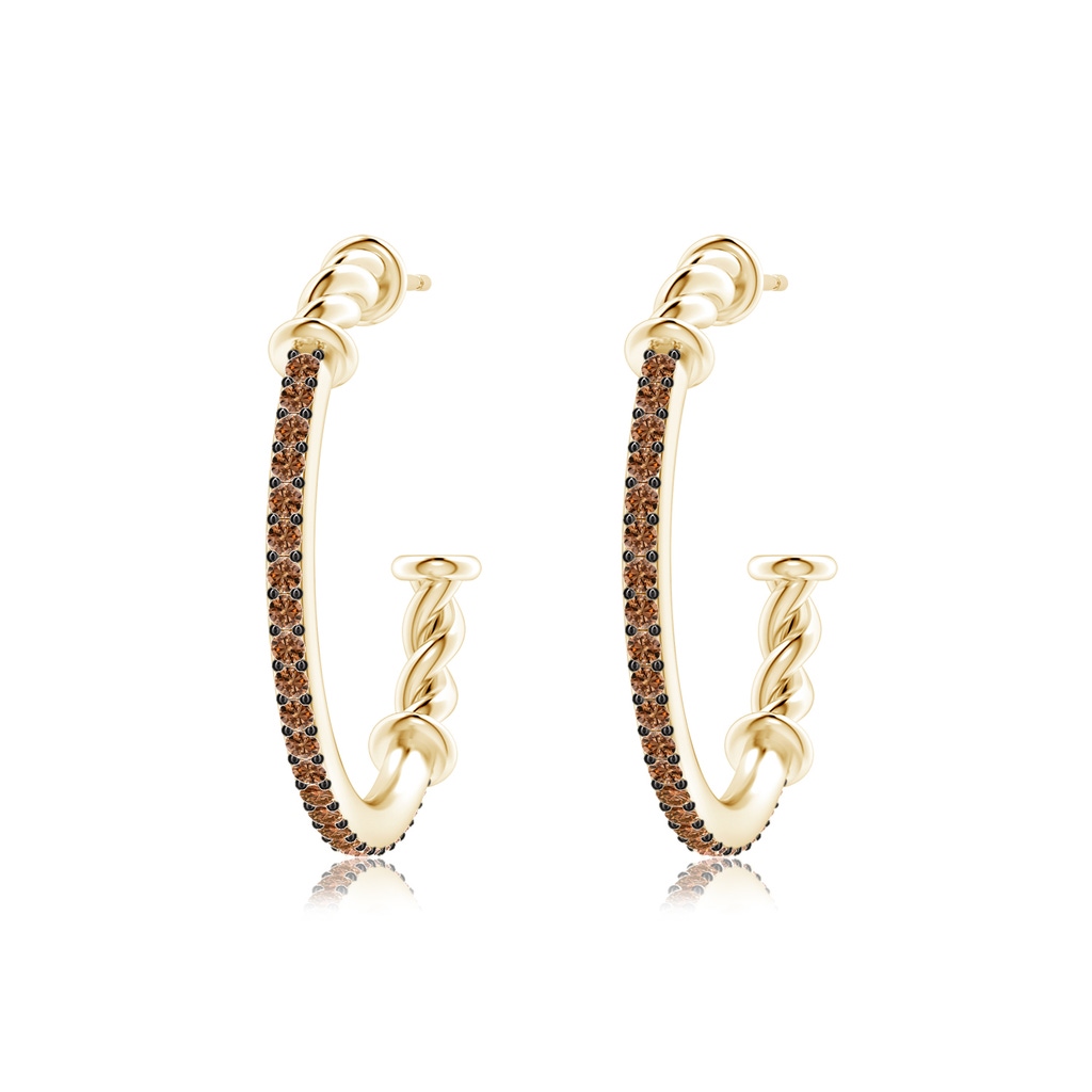 1.3mm AAAA Prong-Set Round Coffee Diamond Twisted Wire Hoop Earrings in Yellow Gold