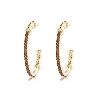 1.3mm AAAA Prong-Set Round Coffee Diamond Twisted Wire Hoop Earrings in Yellow Gold