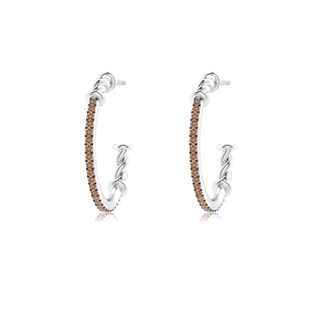 1mm AAA Prong-Set Round Coffee Diamond Twisted Wire Hoop Earrings in White Gold