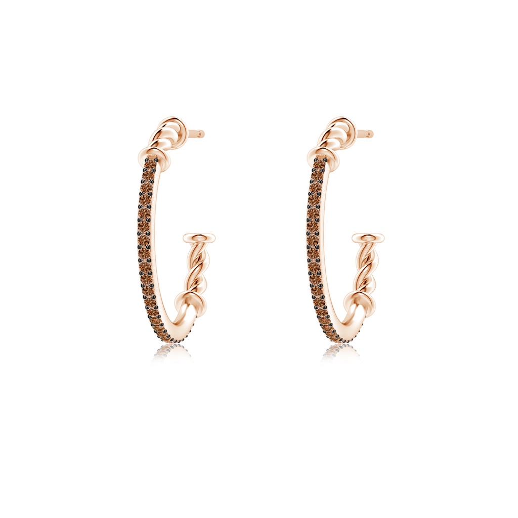 1mm AAAA Prong-Set Round Coffee Diamond Twisted Wire Hoop Earrings in Rose Gold