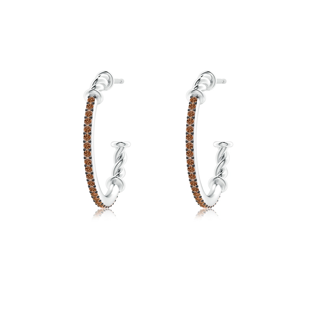 1mm AAAA Prong-Set Round Coffee Diamond Twisted Wire Hoop Earrings in White Gold