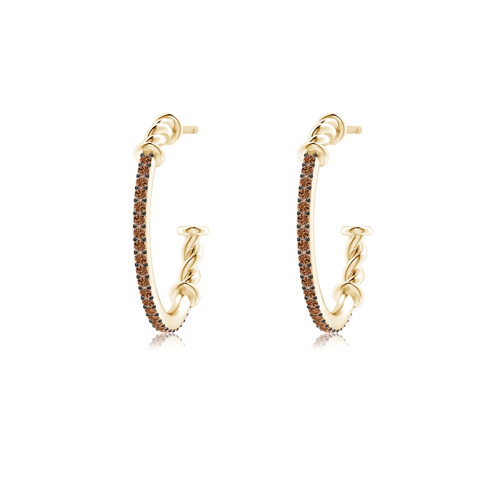 1mm AAAA Prong-Set Round Coffee Diamond Twisted Wire Hoop Earrings in Yellow Gold