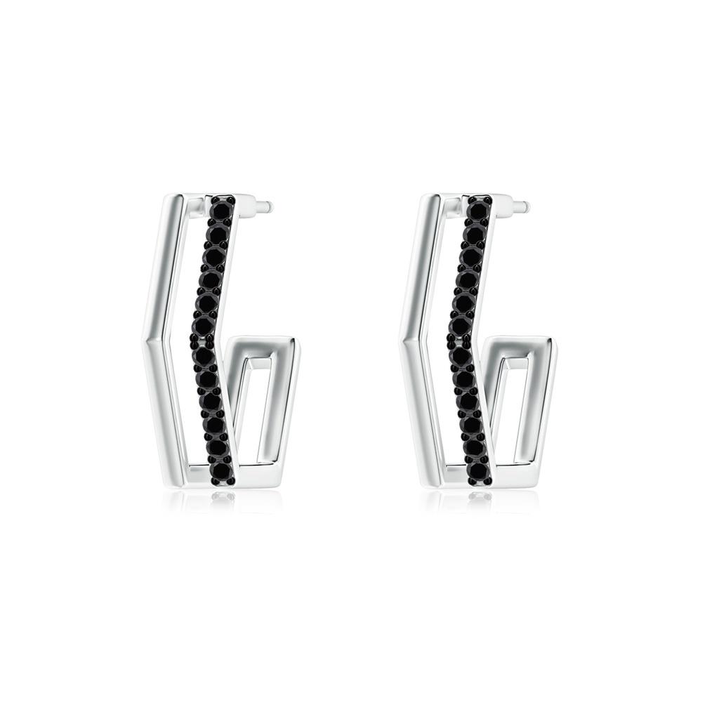 1.15mm AA Alternating Black Diamond Hexagonal Double Hoop Earrings in White Gold 