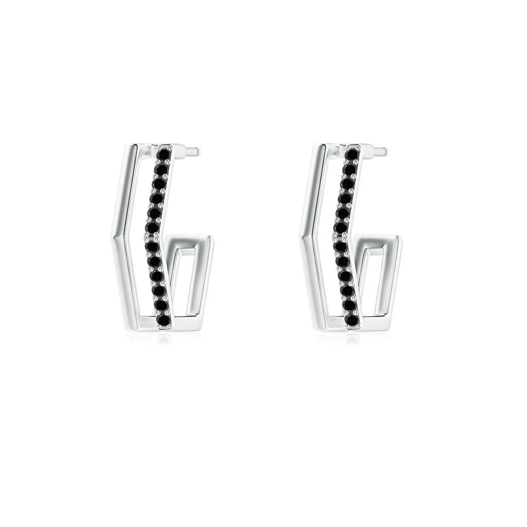 1mm AA Alternating Black Diamond Hexagonal Double Hoop Earrings in S999 Silver