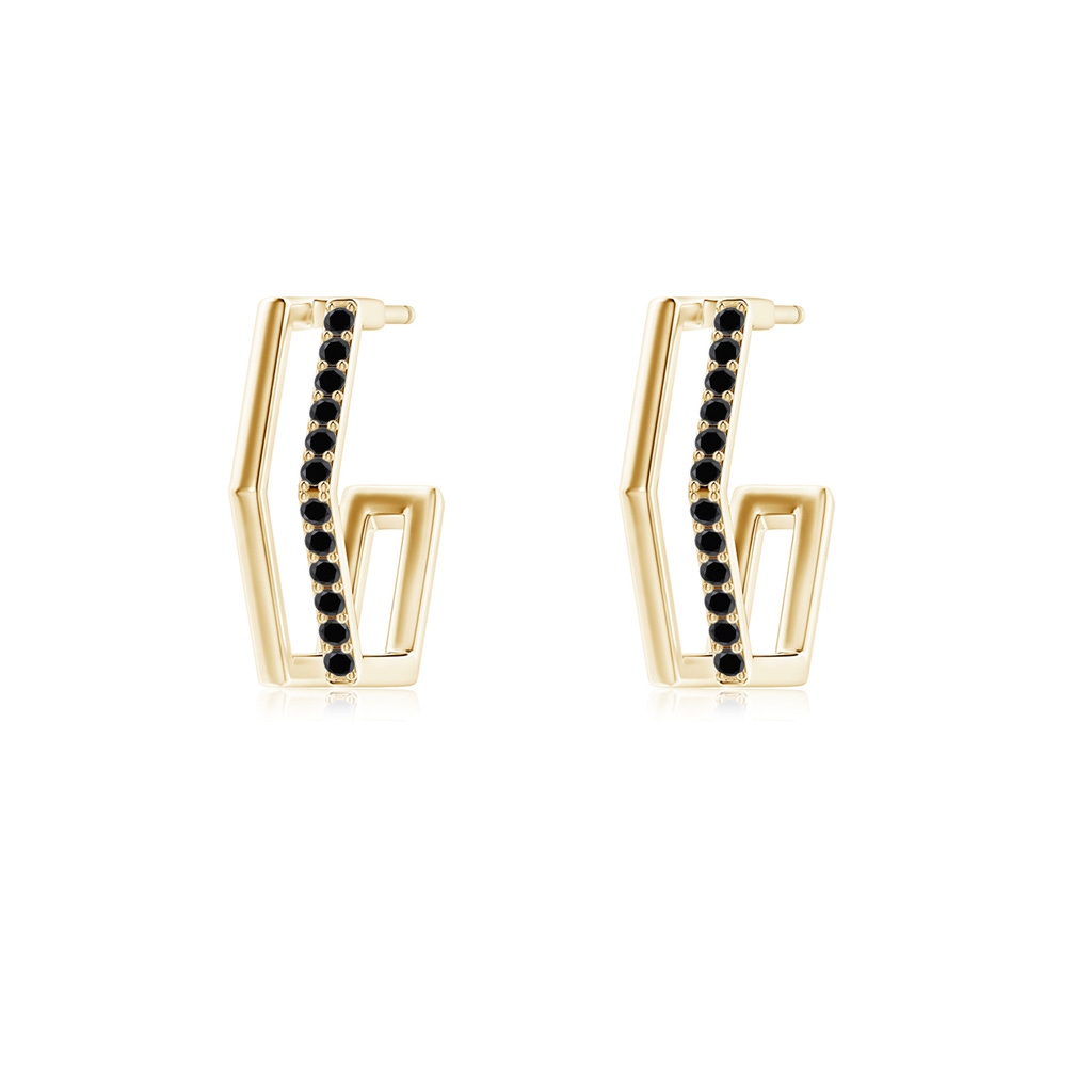 1mm AA Alternating Black Diamond Hexagonal Double Hoop Earrings in Yellow Gold