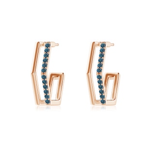 1.15mm AAA Alternating Blue Diamond Hexagonal Double Hoop Earrings in Rose Gold