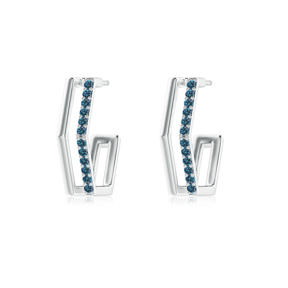 1.15mm AAA Alternating Blue Diamond Hexagonal Double Hoop Earrings in White Gold 