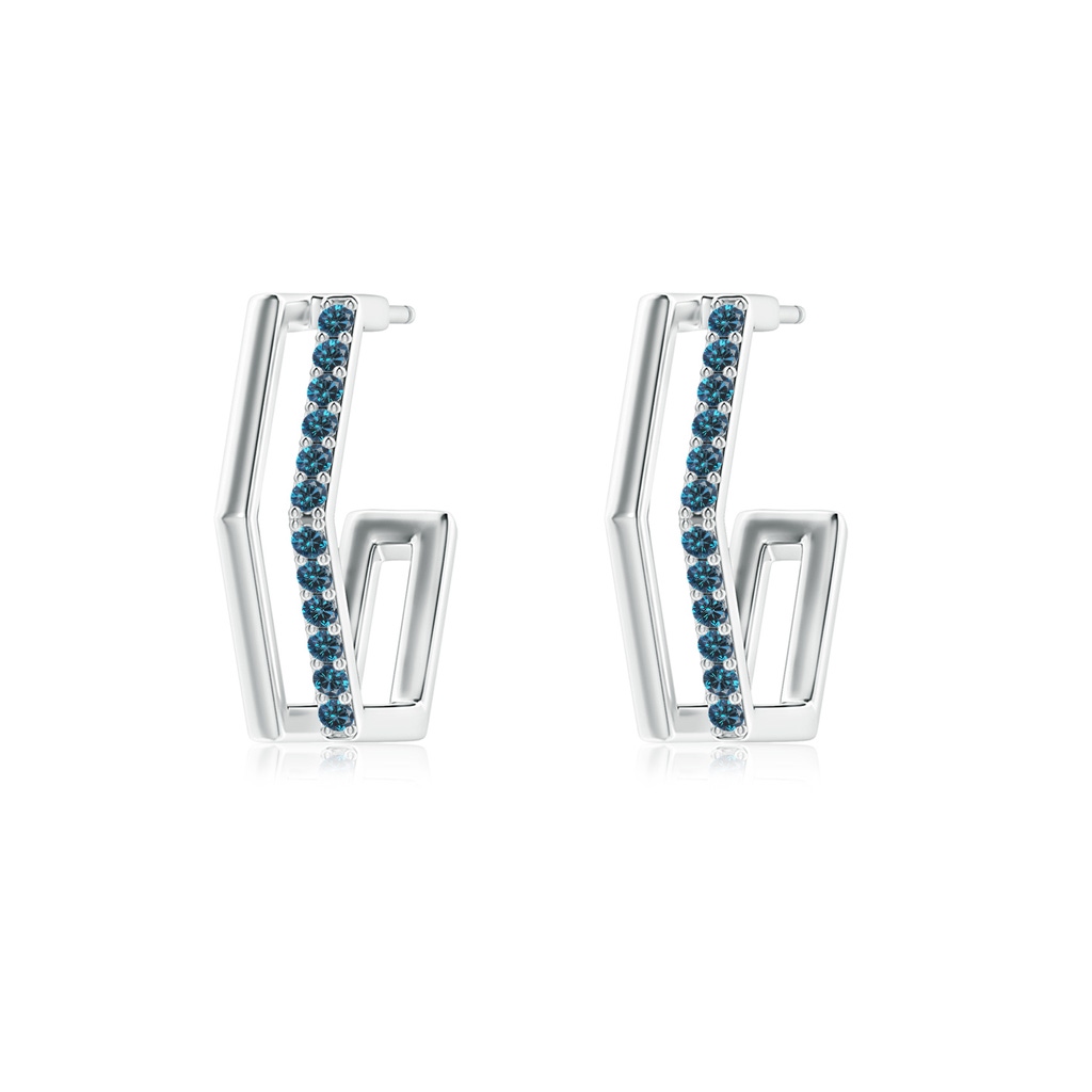 1.15mm AAA Alternating Blue Diamond Hexagonal Double Hoop Earrings in White Gold