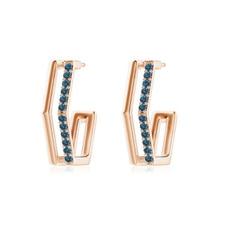 1.3mm AAA Alternating Blue Diamond Hexagonal Double Hoop Earrings in Rose Gold