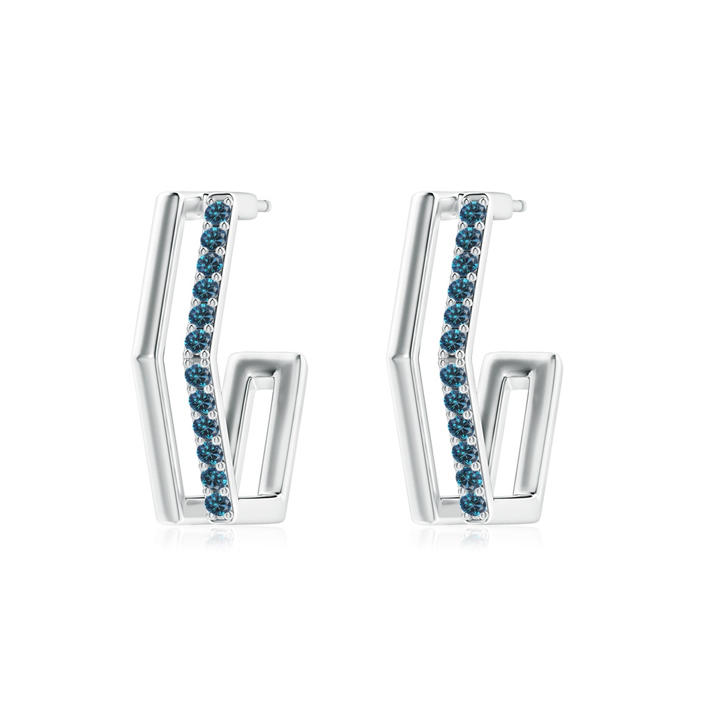 1.3mm AAA Alternating Blue Diamond Hexagonal Double Hoop Earrings in White Gold