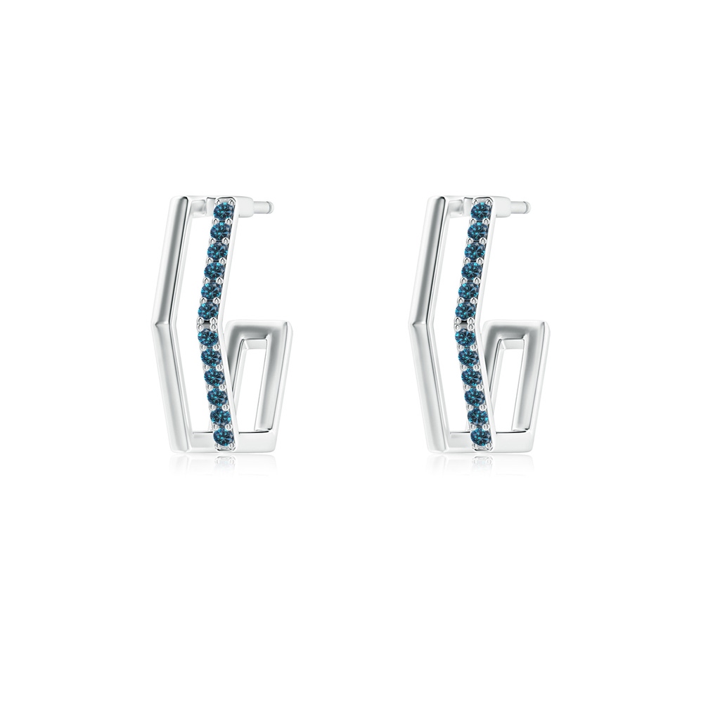 1mm AAA Alternating Blue Diamond Hexagonal Double Hoop Earrings in S999 Silver