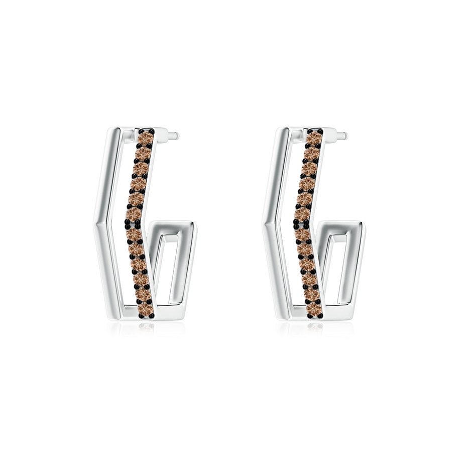 1.15mm AAA Alternating Coffee Diamond Hexagonal Double Hoop Earrings in White Gold 