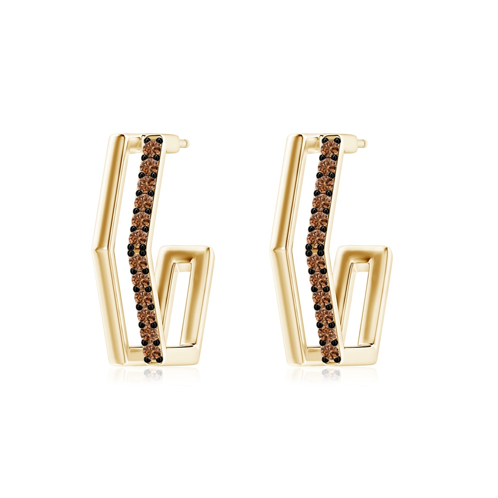 1.3mm AAAA Alternating Coffee Diamond Hexagonal Double Hoop Earrings in Yellow Gold