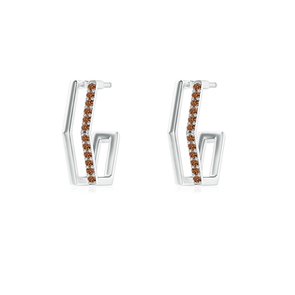 1mm AAAA Alternating Coffee Diamond Hexagonal Double Hoop Earrings in S999 Silver