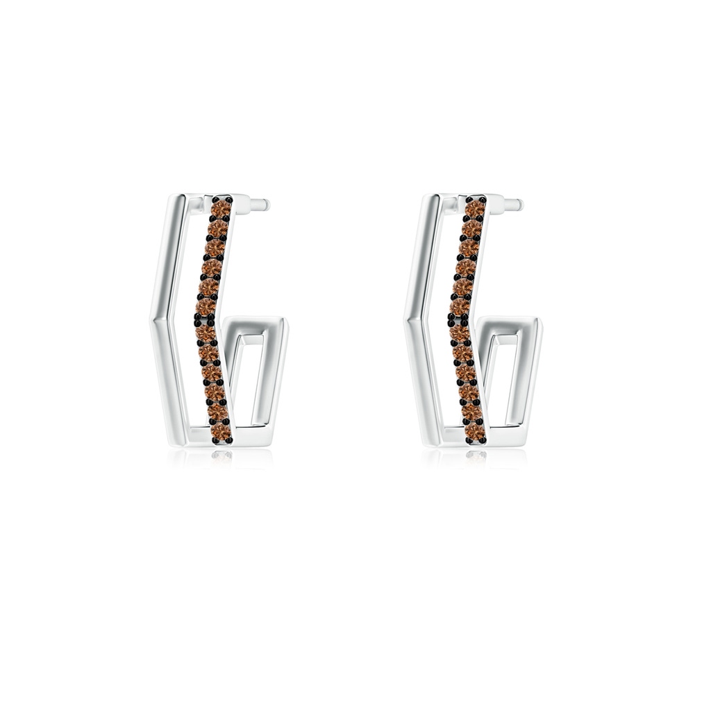 1mm AAAA Alternating Coffee Diamond Hexagonal Double Hoop Earrings in White Gold