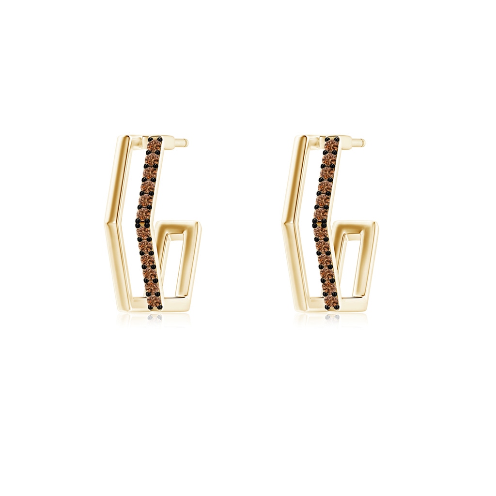 1mm AAAA Alternating Coffee Diamond Hexagonal Double Hoop Earrings in Yellow Gold