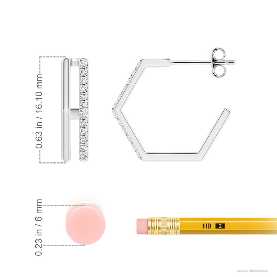 1.15mm GVS2 Alternating Diamond Hexagonal Double Hoop Earrings in S999 Silver ruler