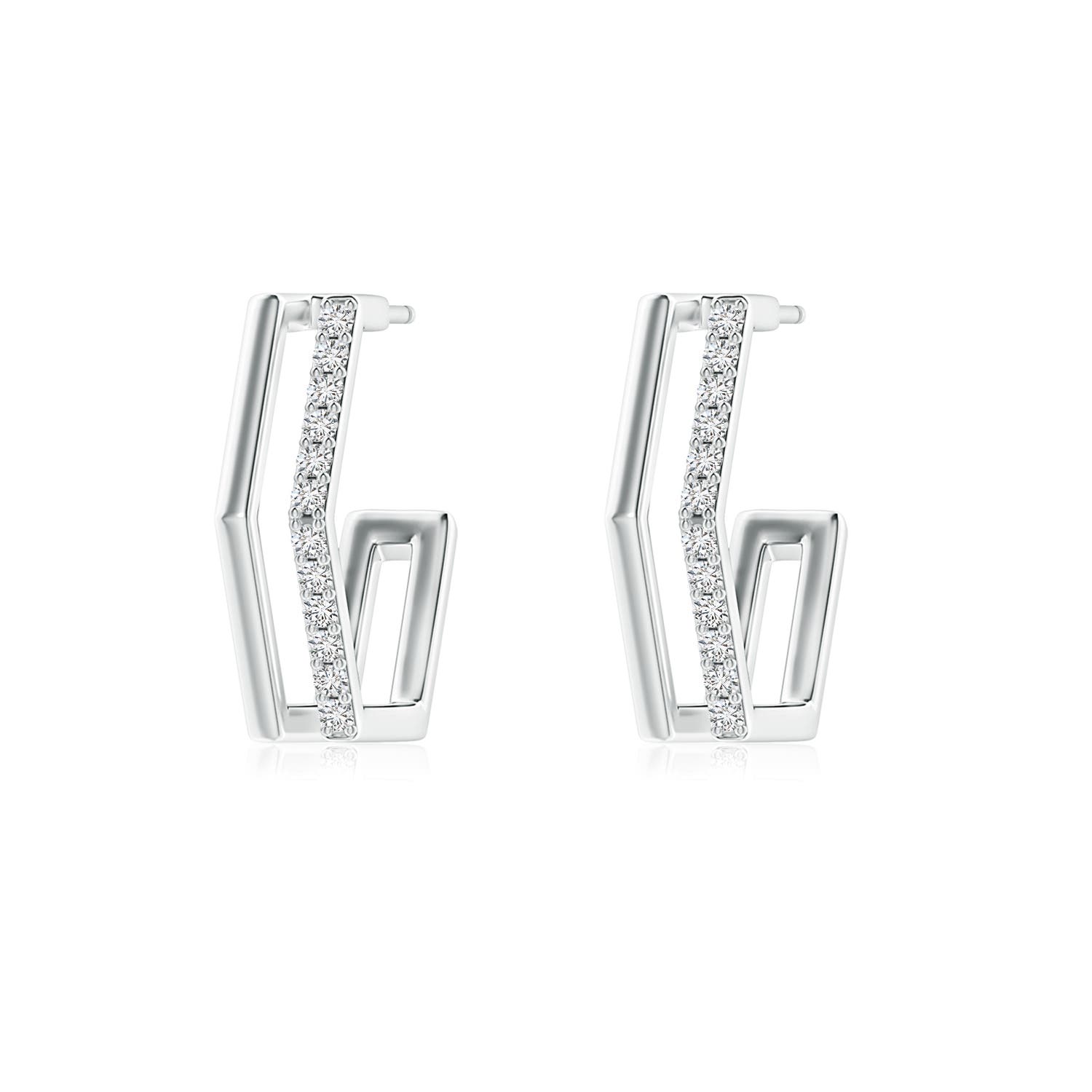 1.15mm HSI2 Alternating Diamond Hexagonal Double Hoop Earrings in S999 Silver