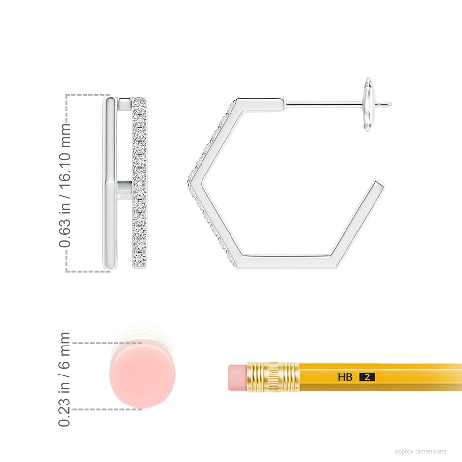 1.15mm HSI2 Alternating Diamond Hexagonal Double Hoop Earrings in White Gold ruler