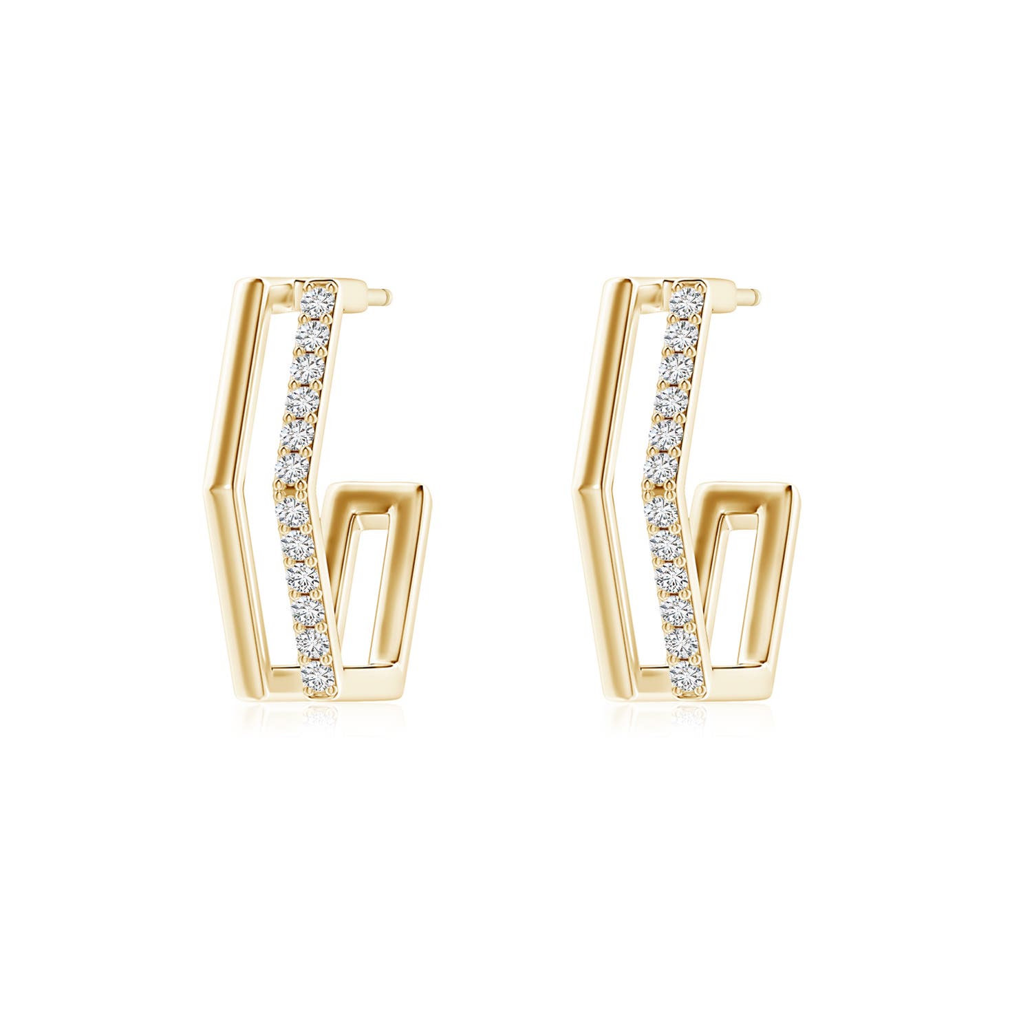 1.15mm HSI2 Alternating Diamond Hexagonal Double Hoop Earrings in Yellow Gold