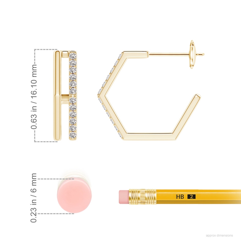 1.15mm IJI1I2 Alternating Diamond Hexagonal Double Hoop Earrings in Yellow Gold ruler