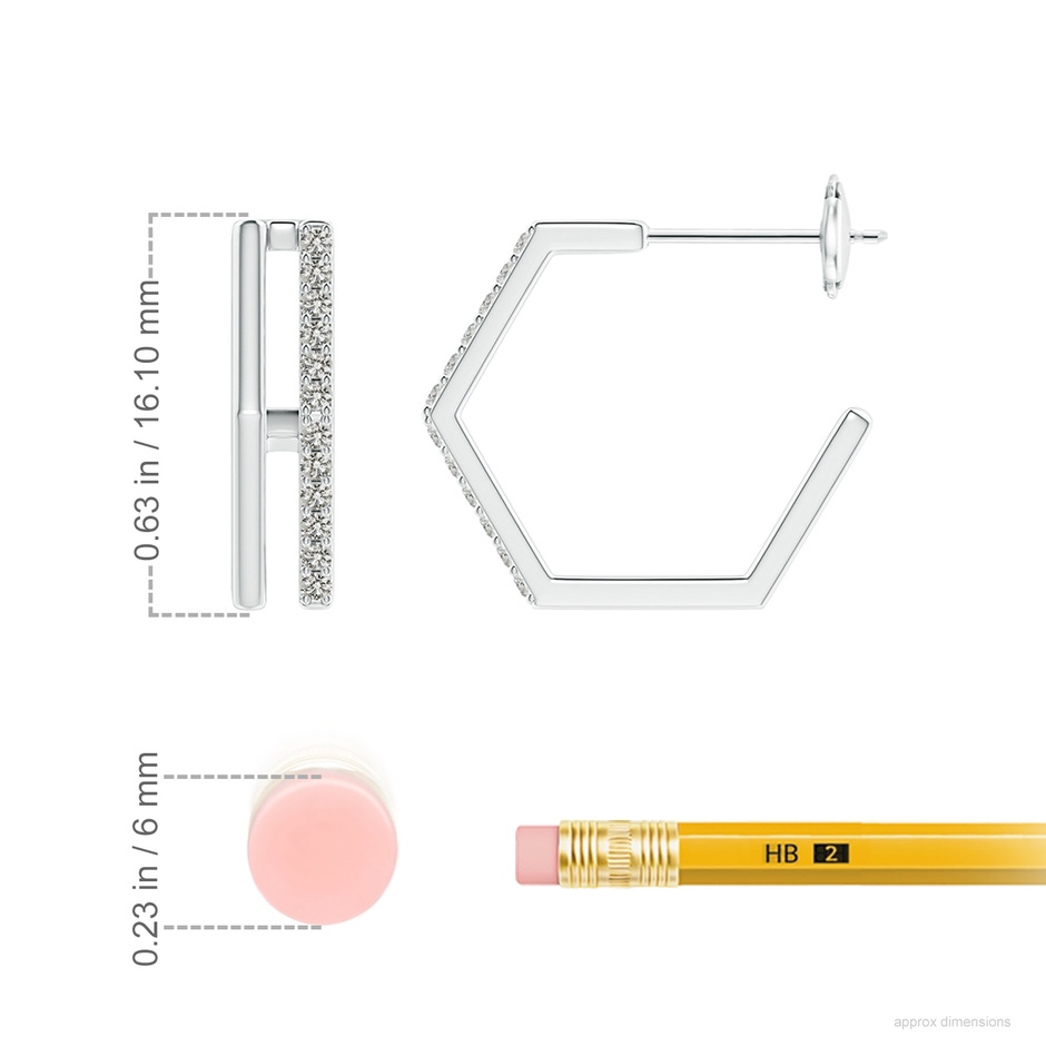 1.15mm KI3 Alternating Diamond Hexagonal Double Hoop Earrings in White Gold ruler