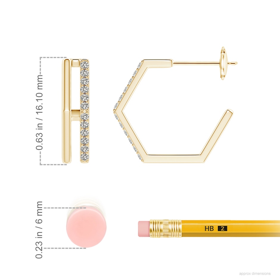 1.15mm KI3 Alternating Diamond Hexagonal Double Hoop Earrings in Yellow Gold ruler