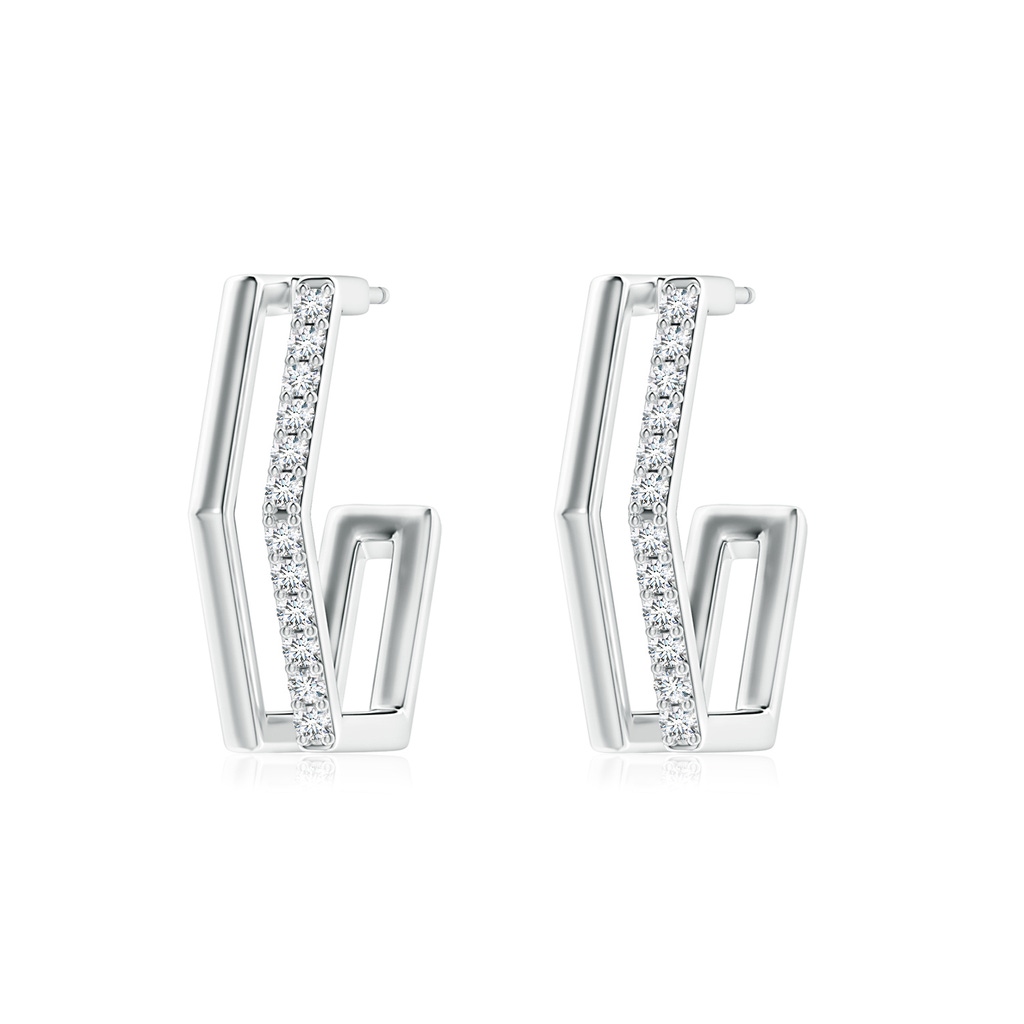 1.3mm GVS2 Alternating Diamond Hexagonal Double Hoop Earrings in White Gold