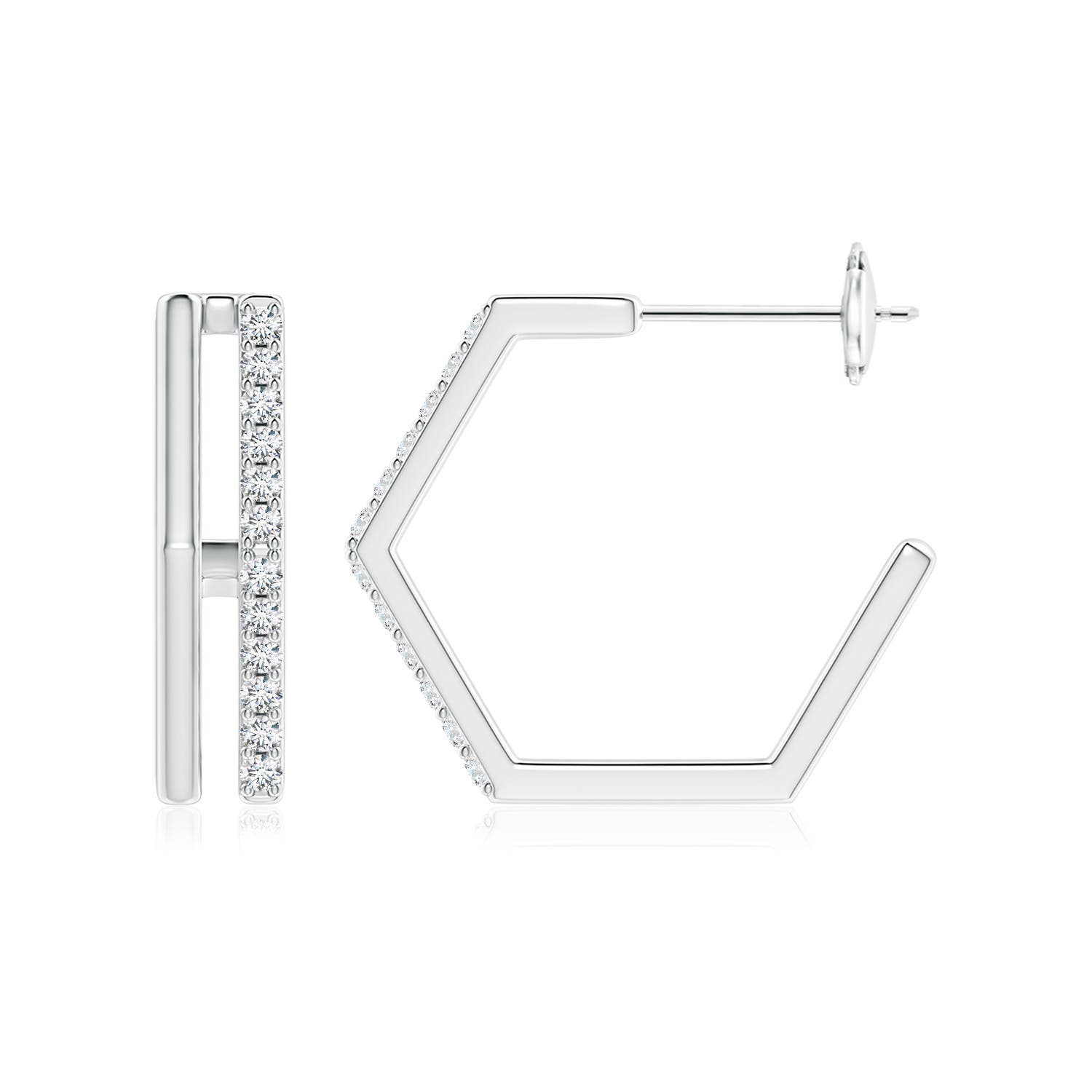 1.3mm GVS2 Alternating Diamond Hexagonal Double Hoop Earrings in White Gold - side 2