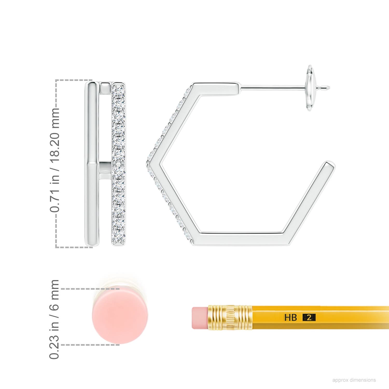 1.3mm GVS2 Alternating Diamond Hexagonal Double Hoop Earrings in White Gold - ruler