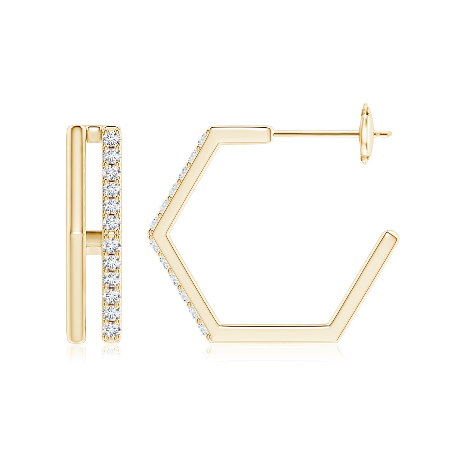 1.3mm GVS2 Alternating Diamond Hexagonal Double Hoop Earrings in Yellow Gold
