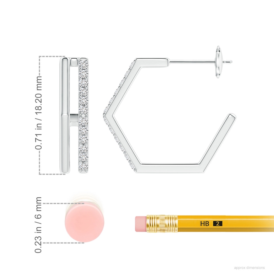 1.3mm HSI2 Alternating Diamond Hexagonal Double Hoop Earrings in White Gold ruler